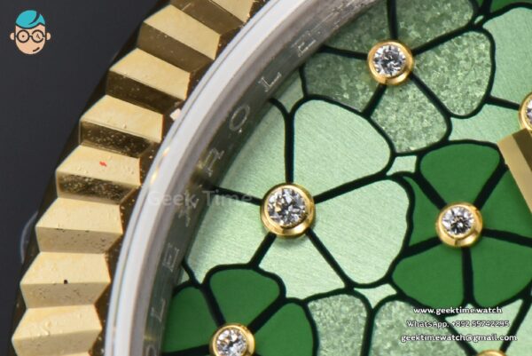 DateJust 31MM 904L YG GMF Fluted Bezel Green Flowers Dial Oyster Bracelet A2824 - Image 6