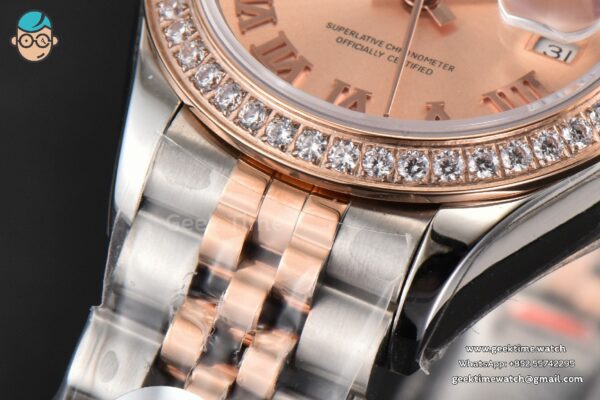 DateJust 28MM Ladies WF RG/SS Diamond RG Dial Roma Marker Jubilee Bracelet A2236 - Image 9