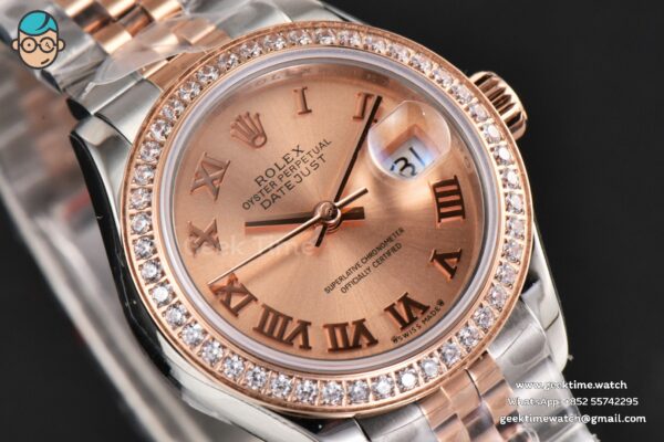 DateJust 28MM Ladies WF RG/SS Diamond RG Dial Roma Marker Jubilee Bracelet A2236 - Image 11