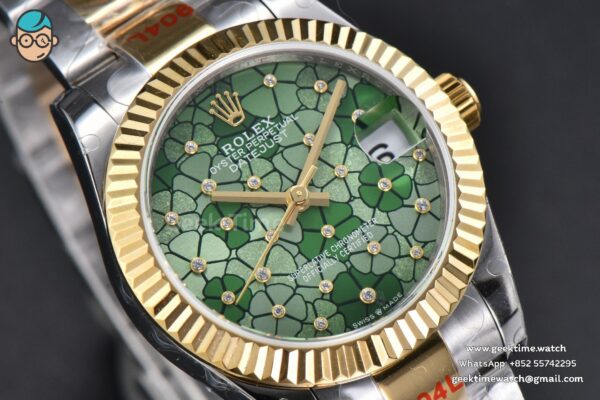 DateJust 31MM 904L YG GMF Fluted Bezel Green Flowers Dial Oyster Bracelet A2824 - Image 12