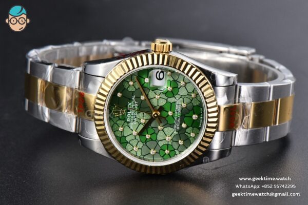 DateJust 31MM 904L YG GMF Fluted Bezel Green Flowers Dial Oyster Bracelet A2824 - Image 15