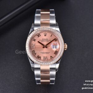 DateJust 36mm SS/RG EWF RG-Zifferblatt Roma-Indizes mit Diamanten Lünette mit Diamanten Oyster-Armband A3235
