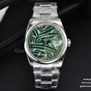 DateJust 36mm BPF glatte Lünette grünes Palm-Zifferblatt Oyster-Armband A2824