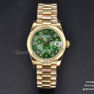 DateJust 31mm 904L YG GMF bisel estriado esfera verde con flores brazalete President A2824