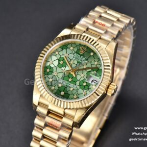 DateJust 31MM 904L YG GMF Fluted Bezel Green Flowers Dial President Bracelet A2824