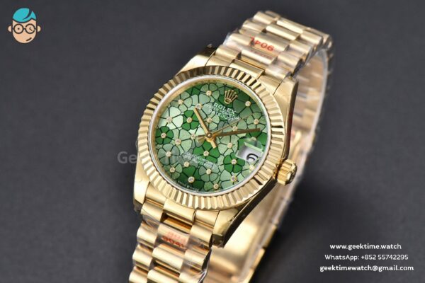 DateJust 31MM 904L YG GMF Fluted Bezel Green Flowers Dial President Bracelet A2824