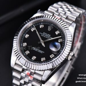 Datejust 41mm SS GMF Black Dial Diamond Marker Fluted Bezel Jubille Bracelet VR3235