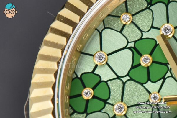 DateJust 31MM 904L YG GMF Fluted Bezel Green Flowers Dial President Bracelet A2824 - Image 6