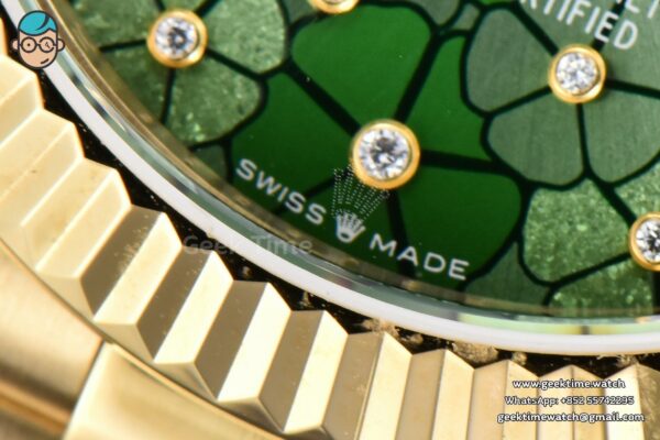 DateJust 31MM 904L YG GMF Fluted Bezel Green Flowers Dial President Bracelet A2824 - Image 8