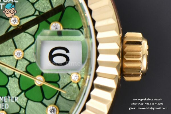 DateJust 31MM 904L YG GMF Fluted Bezel Green Flowers Dial President Bracelet A2824 - Image 9