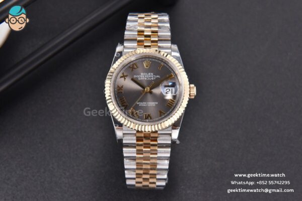 DateJust 36MM 904L YG/SS GMF Fluted Bezel Gray Dial Roma Marker Jubilee Bracelet VR3285 - Image 2