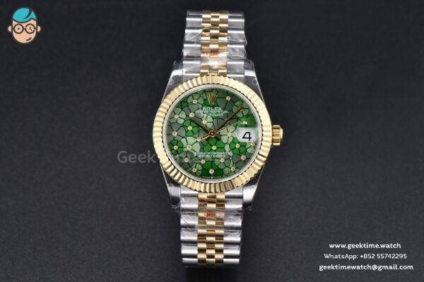 DateJust 31MM 904L YG GMF Fluted Bezel Green Flowers Dial Jubilee Bracelet A2824 - Image 2