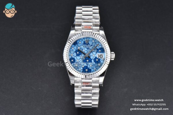 DateJust 31MM 904L GMF Fluted Bezel Blue Flowers Dial President Bracelet A2824 - Image 2