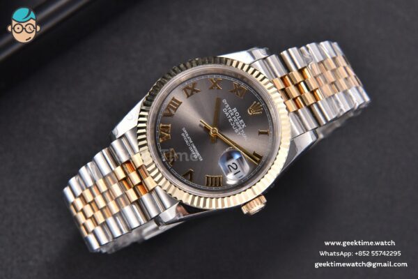 DateJust 36MM 904L YG/SS GMF Fluted Bezel Gray Dial Roma Marker Jubilee Bracelet VR3285 - Image 4