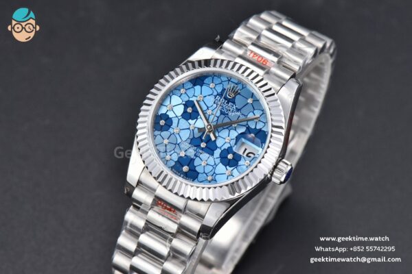 DateJust 31MM 904L GMF Fluted Bezel Blue Flowers Dial President Bracelet A2824