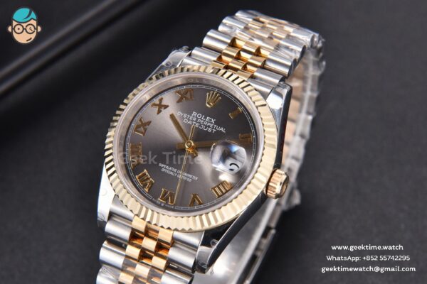 DateJust 36MM 904L YG/SS GMF Fluted Bezel Gray Dial Roma Marker Jubilee Bracelet VR3285