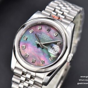 DateJust 36mm SS GMF Smooth Bezel Gray MOP Dial Diamond Marker Jubilee Bracelet VR3235