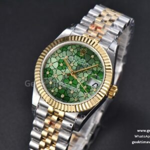 DateJust 31MM 904L YG GMF Fluted Bezel Green Flowers Dial Jubilee Bracelet A2824