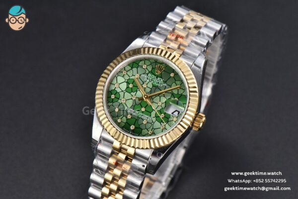 DateJust 31MM 904L YG GMF Fluted Bezel Green Flowers Dial Jubilee Bracelet A2824