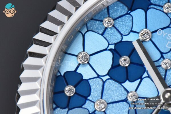 DateJust 31MM 904L GMF Fluted Bezel Blue Flowers Dial President Bracelet A2824 - Image 5