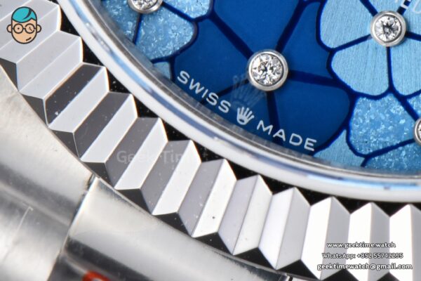 DateJust 31MM 904L GMF Fluted Bezel Blue Flowers Dial President Bracelet A2824 - Image 7
