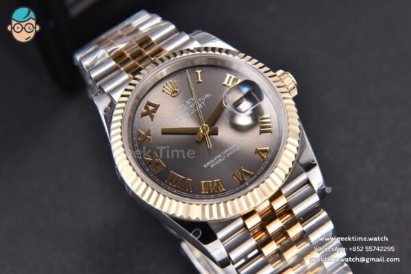 DateJust 36MM 904L YG/SS GMF Fluted Bezel Gray Dial Roma Marker Jubilee Bracelet VR3285 - Image 10