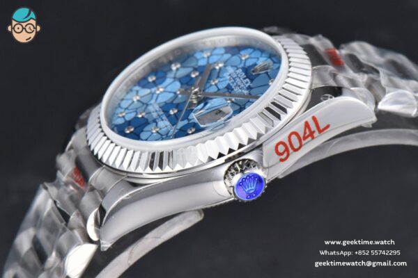 DateJust 31MM 904L GMF Fluted Bezel Blue Flowers Dial President Bracelet A2824 - Image 11