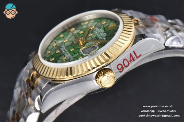 DateJust 31MM 904L YG GMF Fluted Bezel Green Flowers Dial Jubilee Bracelet A2824 - Image 11