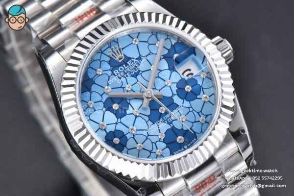 DateJust 31MM 904L GMF Fluted Bezel Blue Flowers Dial President Bracelet A2824 - Image 12
