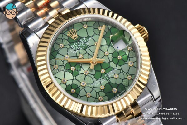 DateJust 31MM 904L YG GMF Fluted Bezel Green Flowers Dial Jubilee Bracelet A2824 - Image 12
