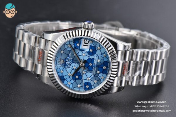 DateJust 31MM 904L GMF Fluted Bezel Blue Flowers Dial President Bracelet A2824 - Image 15
