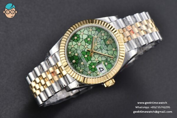 DateJust 31MM 904L YG GMF Fluted Bezel Green Flowers Dial Jubilee Bracelet A2824 - Image 15