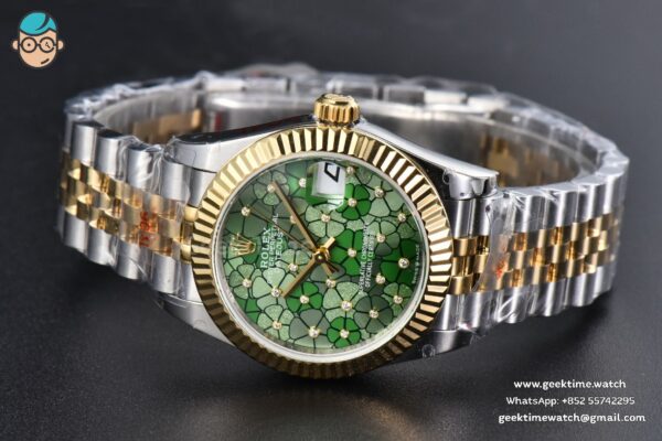 DateJust 31MM 904L YG GMF Fluted Bezel Green Flowers Dial Jubilee Bracelet A2824 - Image 16
