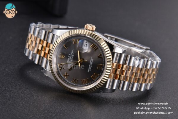 DateJust 36MM 904L YG/SS GMF Fluted Bezel Gray Dial Roma Marker Jubilee Bracelet VR3285 - Image 18