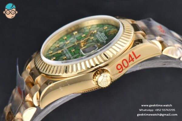 DateJust 31MM 904L YG GMF Fluted Bezel Green Flowers Dial President Bracelet A2824 - Image 11