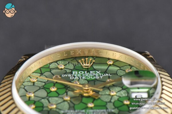 DateJust 31MM 904L YG GMF Fluted Bezel Green Flowers Dial President Bracelet A2824 - Image 13