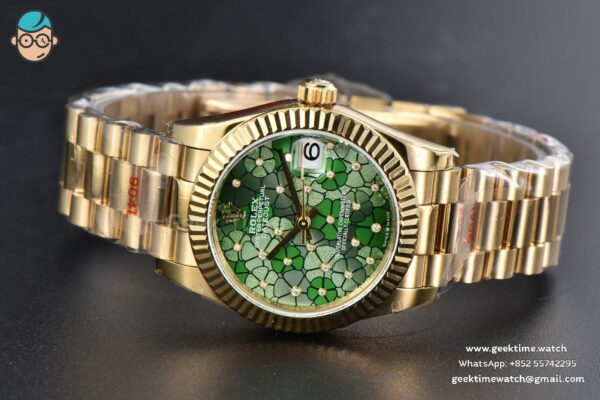 DateJust 31MM 904L YG GMF Fluted Bezel Green Flowers Dial President Bracelet A2824 - Image 15