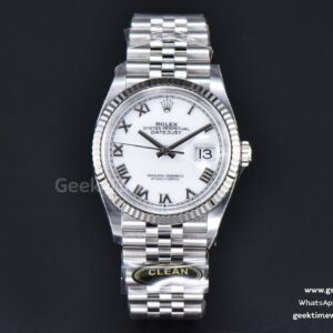DateJust 36mm 126234 Clean CF weißes Zifferblatt Roma-Indizes Jubilee-Armband VR3235