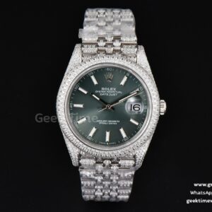 DateJust 41mm Full Diamond GMF Green Dial Jubilee Bracelet A2824