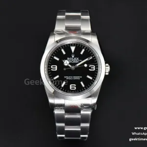 Explorer 124273 36mm 904L GMF schwarzes Zifferblatt SS-Armband VR3230