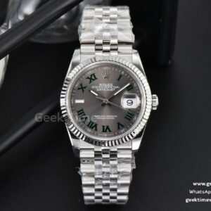 DateJust 36mm BPF graues Wimbledon-Zifferblatt grüne Roma-Indizes Jubilee-Armband A2824