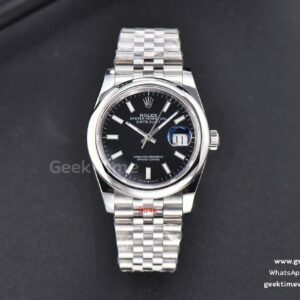 DateJust 36mm SS GMF Smooth Bezel Black Dial Stick Marker Jubilee Bracelet VR3235
