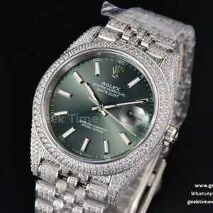 Datejust 41MM Full Diamond GMF Green Dial Jubilee Bracelet A2824
