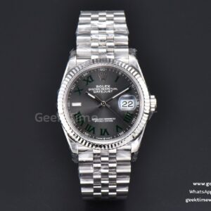 DateJust 36mm 904L VSF graues Wimbledon-Zifferblatt grüne Indizes Jubilee VS3235