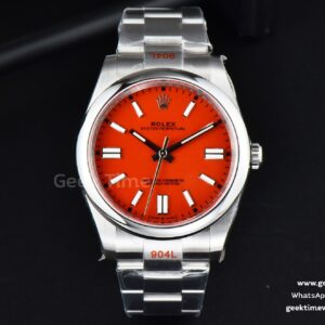 Oyster Perpetual 124300 41mm EWF rotes Zifferblatt SS-Armband A3230