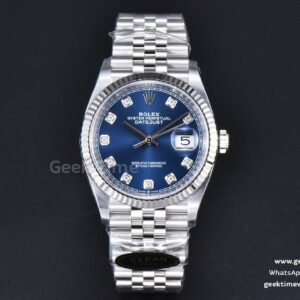 DateJust 36mm 126234 Clean CF blaues Zifferblatt Diamant-Indizes Jubilee-Armband VR3235