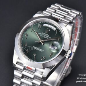 DayDate 40MM 904L GMF Smooth Oliva Green Arabic Dial President Bracelet A2836
