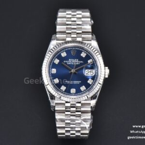 DateJust 36mm 904L VSF blaues Zifferblatt Diamant-Indizes Jubilee VS3235