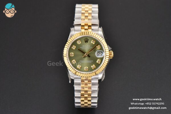 DateJust 31MM Ladies 904L YG/SS WF Green Dial Diamond Marker Jubilee Bracelet A2671 - Image 2