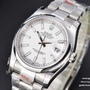 DateJust 36mm SS GMF Smooth Bezel White Dial Lume Marker Oyster Bracelet VR3235